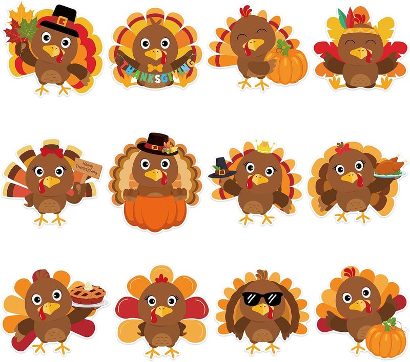 Machomby 48Pcs Thanksgiving Turkey Cutouts for Bulletin Board Decorations, Cute Turkey Paper Cutouts for Thanksgiving Harvest Party Home Office Classroom Bulletin Border Chalkboard Wall Decor - Image 1